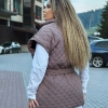 Жилет женский укороченный стёганый с поясом из плащевой ткани утеплённый на синтепоне весенне-осенний  k-116372
