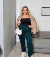 Брюки женские из креп-дайвинга с высокой посадкой и декоративной строчкой весенние