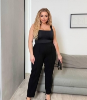 Брюки женские из креп-дайвинга с высокой посадкой и декоративной строчкой весенние