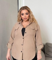 Рубашка женская из вельвета свободного кроя с регулируемыми рукавами весенняя