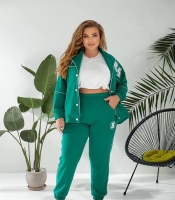 Костюм прогулочный женский из двунитки: кофта на кнопках и брюки весенний