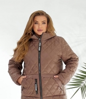 Куртка женская стёганая с капюшоном из плащевки Лаке на синтепоне весенняя