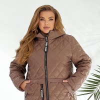 Куртка женская стёганая с капюшоном из плащевки Лаке на синтепоне весенняя