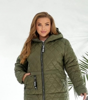 Куртка женская стёганая с капюшоном из плащевки Лаке на синтепоне весенняя