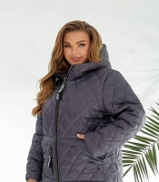 Куртка женская стёганая с капюшоном из плащевки Лаке на синтепоне весенняя