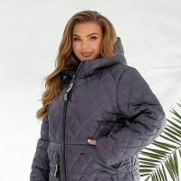 Куртка женская стёганая с капюшоном из плащевки Лаке на синтепоне весенняя