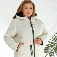 Куртка женская стёганая с капюшоном из плащевки Лаке на синтепоне весенняя