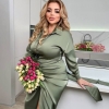 Платье-рубашка женское из шелка армани с драпировкой и поясом весеннее  k-116932