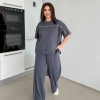 Костюм женский из двунитки пенье: свободная футболка и прямые брюки весенний  k-116960