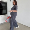 Костюм женский из двунитки пенье: свободная футболка и прямые брюки весенний  k-116960