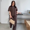 Костюм женский из двунитки пенье: свободная футболка и прямые брюки весенний  k-116961