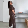 Костюм женский из двунитки пенье: свободная футболка и прямые брюки весенний  k-116961