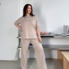 Костюм женский из двунитки пенье: свободная футболка и прямые брюки весенний  k-116963