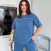 Костюм женский из двунитки пенье: свободная футболка и прямые брюки весенний  k-116964