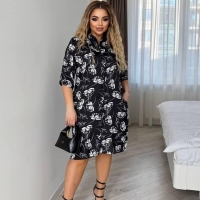 Платье-рубашка женское свободного кроя из шелкового софта с цветочным принтом весеннее