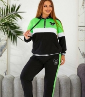 Спортивный костюм женский из двунитки с контрастными вставками и декоративной вышивкой демисезонный