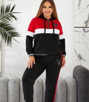 Спортивный костюм женский из двунитки с контрастными вставками и декоративной вышивкой демисезонный