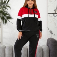 Спортивный костюм женский из двунитки с контрастными вставками и декоративной вышивкой демисезонный