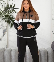 Спортивный костюм женский из двунитки с контрастными вставками и декоративной вышивкой демисезонный