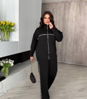 Костюм женский спортивный из двунитки с кофтой на молнии и брюками с высокой посадкой весенний