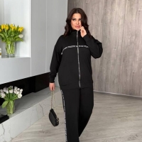 Костюм женский спортивный из двунитки с кофтой на молнии и брюками с высокой посадкой весенний
