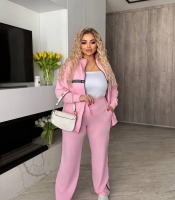 Костюм женский спортивный из двунитки с кофтой на молнии и брюками с высокой посадкой весенний