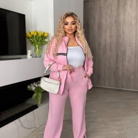 Костюм женский спортивный из двунитки с кофтой на молнии и брюками с высокой посадкой весенний