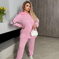 Костюм женский спортивный из двунитки с лампасами и капюшоном худи + штаны весенний