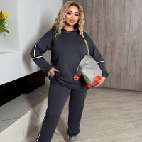 Костюм женский спортивный из двунитки с лампасами и капюшоном худи + штаны весенний