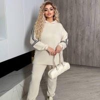 Костюм женский спортивный из двунитки с лампасами и капюшоном худи + штаны весенний