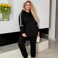 Костюм женский спортивный из двунитки с лампасами и капюшоном худи + штаны весенний