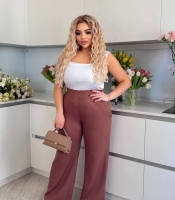 Брюки женские весенне-летние из турецкой креп-костюмки с высокой посадкой и карманами