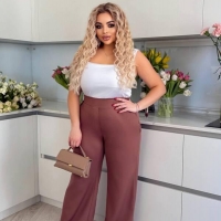 Брюки женские весенне-летние из турецкой креп-костюмки с высокой посадкой и карманами