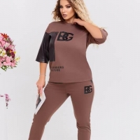 Костюм-двойка женский весенне-летний из французского трикотажа с вставками из экокожи