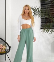 Брюки женские из американского крепа широкие на резинке с высокой посадкой весенние