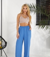 Брюки женские из американского крепа широкие на резинке с высокой посадкой весенние