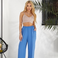 Брюки женские из американского крепа широкие на резинке с высокой посадкой весенние