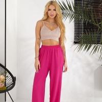 Брюки женские из американского крепа широкие на резинке с высокой посадкой весенние