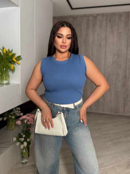 Майка женская из мустанг-рубчика базовая весенне-летняя
