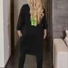 Женский костюм из двухнитки с асимметричной туникой и аппликацией "fashion" весенний  k-117967