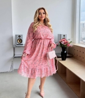 Платье трапеция женское шифоновое с подкладкой и воздушными рукавами весеннее