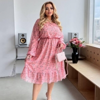 Платье трапеция женское шифоновое с подкладкой и воздушными рукавами весеннее