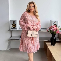 Платье трапеция женское шифоновое с подкладкой и воздушными рукавами весеннее