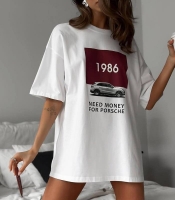 Футболка женская оверсайз из турецкого кулира с принтом "1986" Porsche весенне-летняя