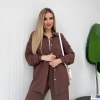 Женский костюм из креп-жатки свободного кроя с рубашкой и брюками для весенне-летнего сезона  k-118109