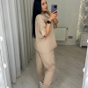 Костюм женский свободного кроя из двунитки с накатом футболка удлиненная и штаны весенне-летний  k-118119