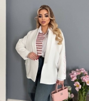 Пиджак женский удлиненный из креп костюмной ткани без подкладки с вышивкой на рукаве весенне-летний