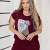 Костюм женский из американского крепа с блузой на кулиске и брюками на резинке с камнями и трендовым принтом весенний  k-118275