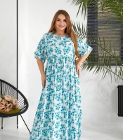 Платье-трапеция женское из штапеля с коротким рукавом и цветочным принтом весенне-летнее