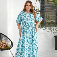 Платье-трапеция женское из штапеля с коротким рукавом и цветочным принтом весенне-летнее